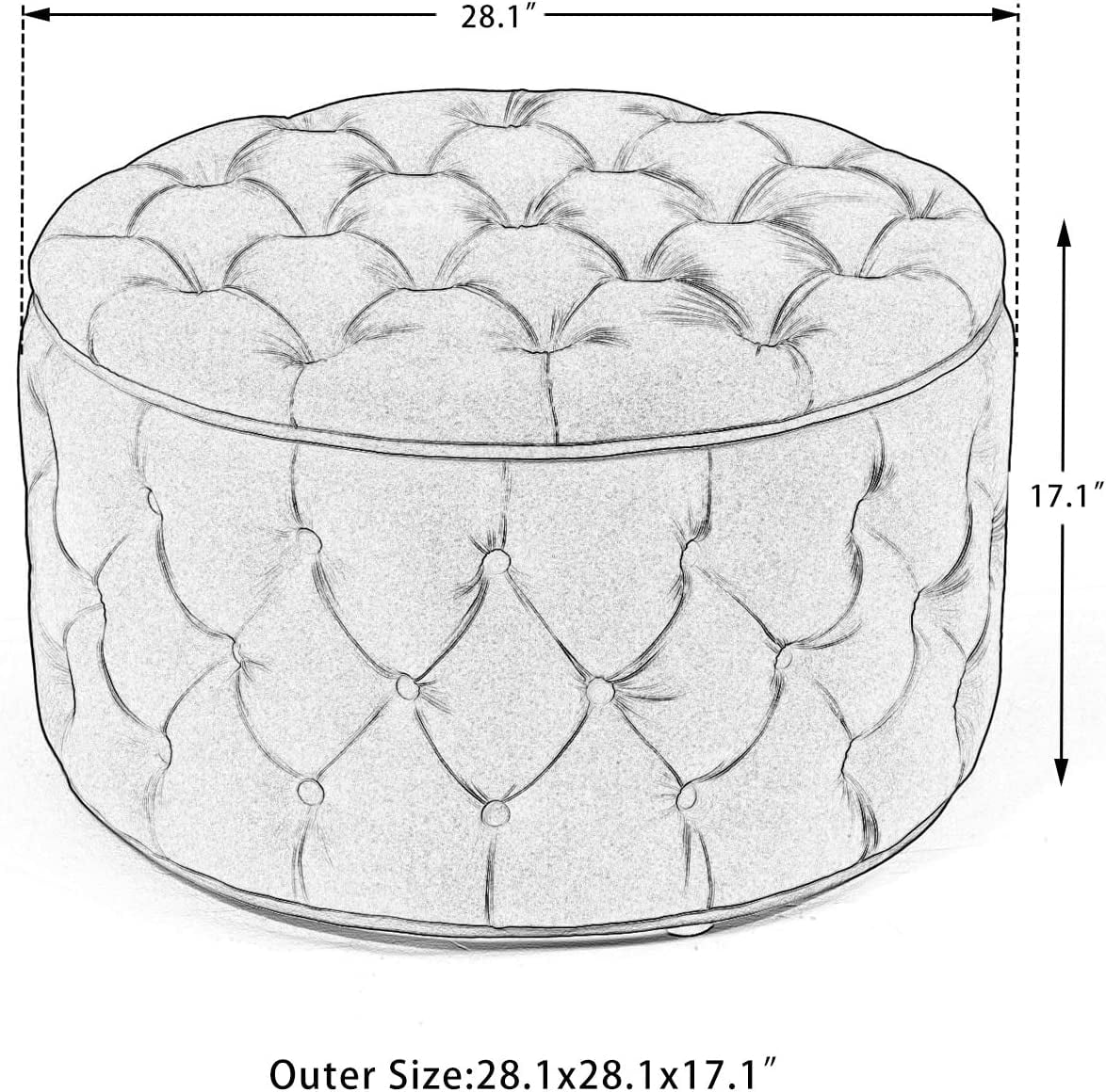 Beige Button Tufted Storage Ottoman W897