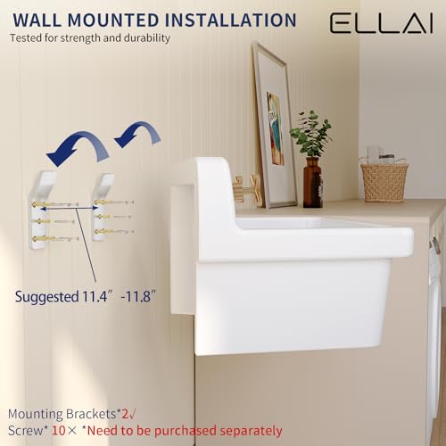 White Ceramic Wall Mount Utility Sink 24"x19"x16.5" S371946