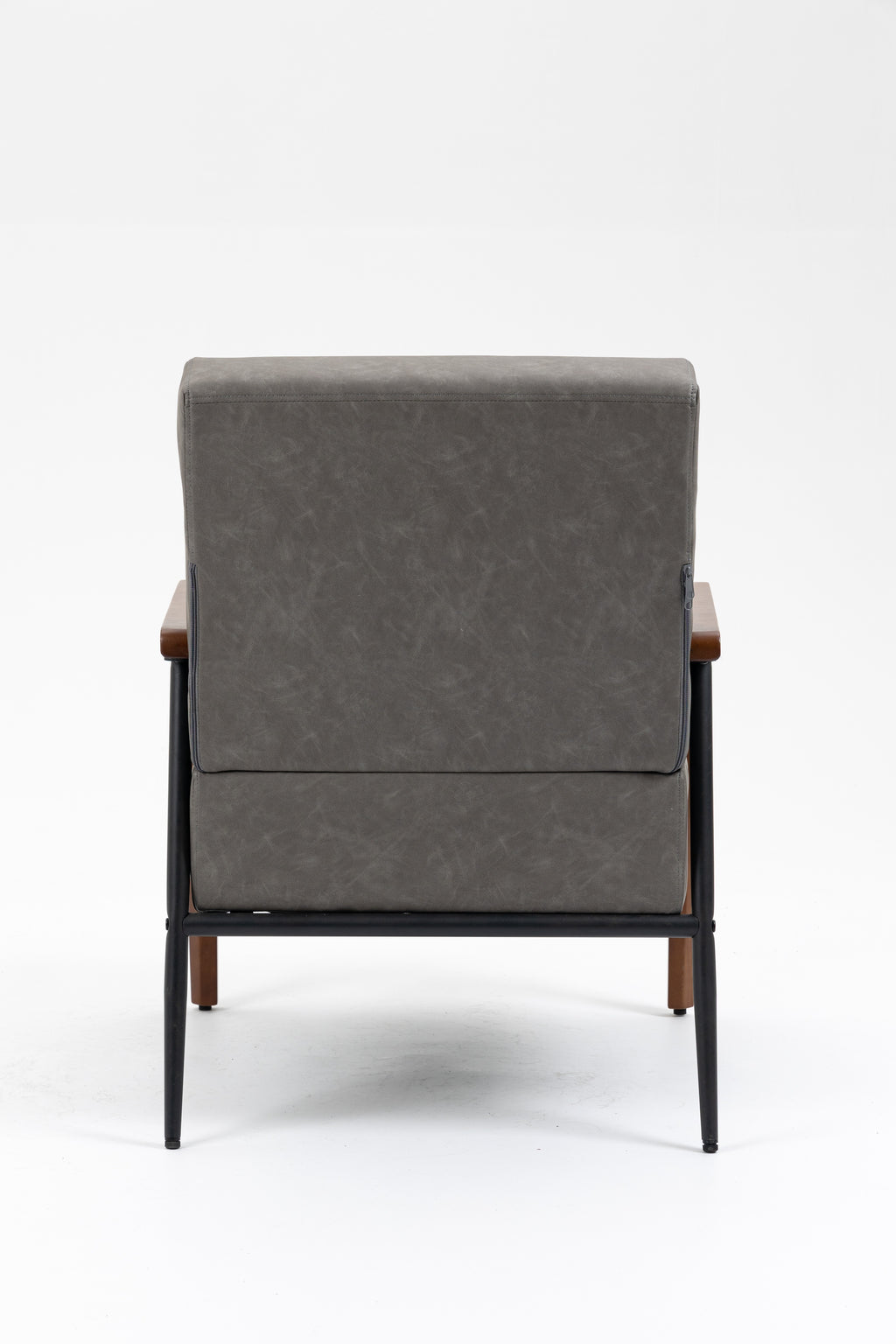 Brown Leather Armchair with Solid Wood Armrest and Removable Cushions A331