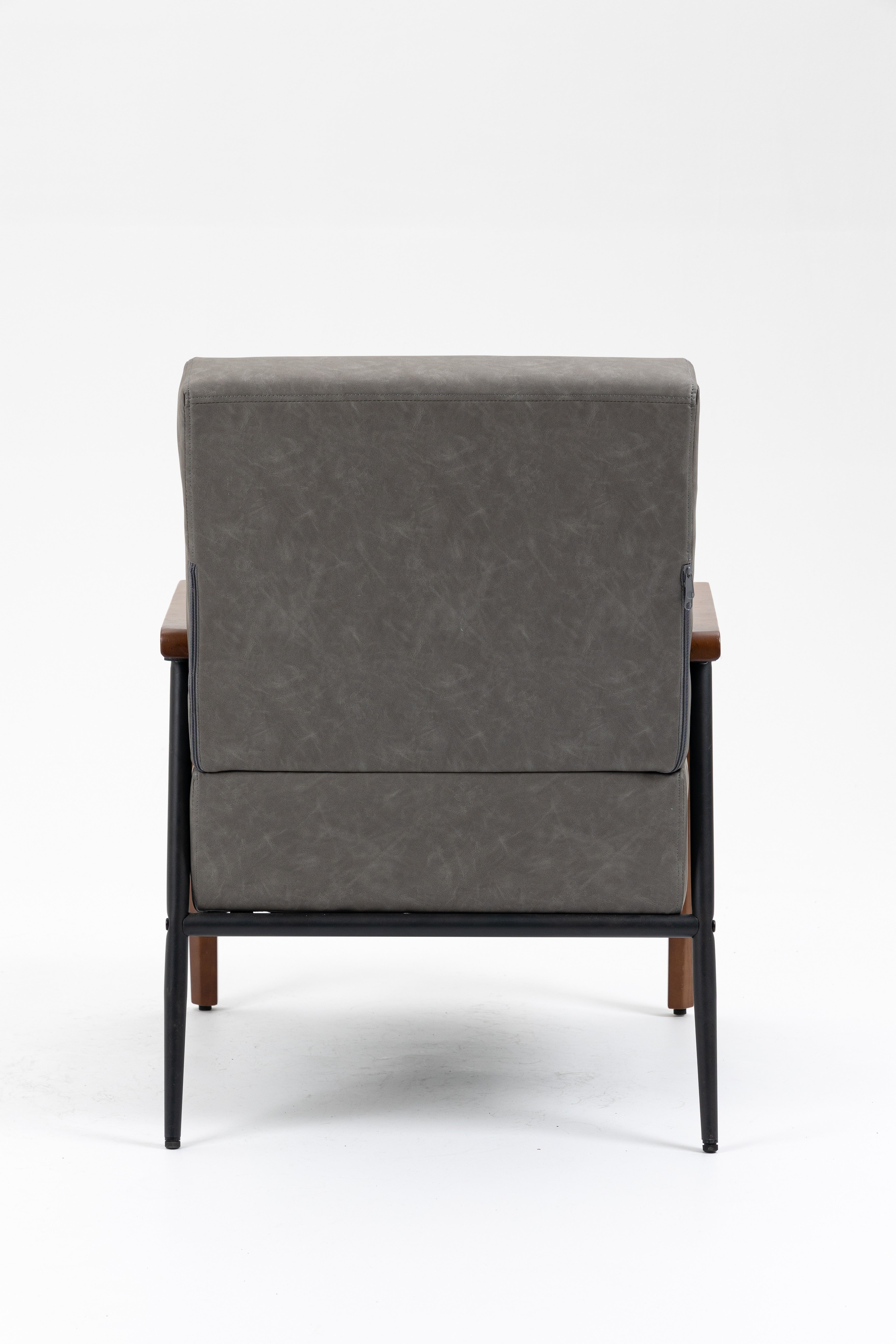 Brown Leather Armchair with Solid Wood Armrest and Removable Cushions A331