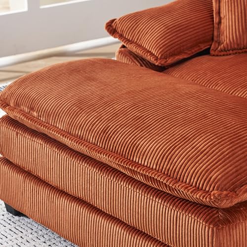 56.3" Corduroy Upholstered Oversized Chaise Lounge Chair with Ottoman & 2 Lumbar Pillows (Green) I44851