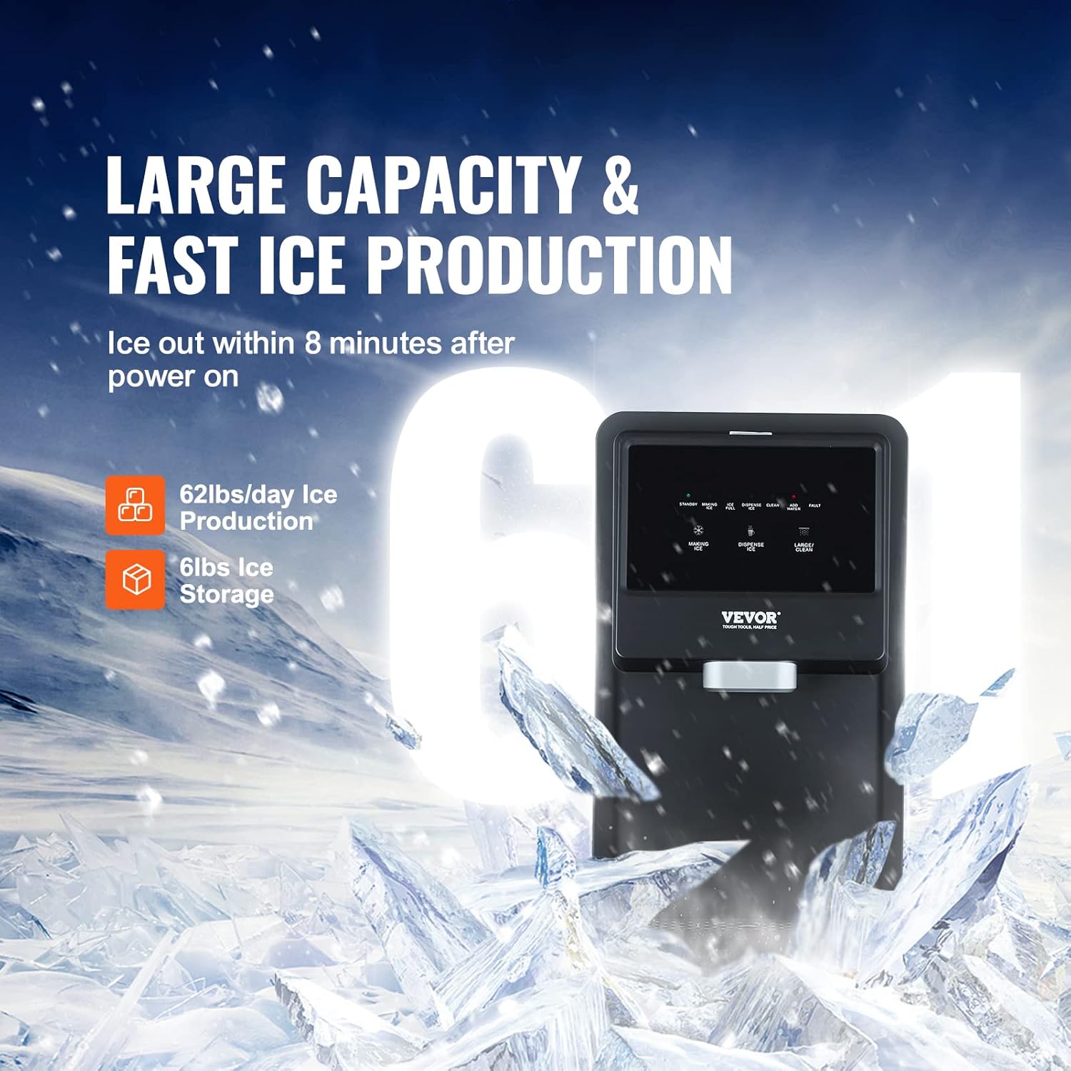 62lbs Countertop Nugget Ice Maker with Self-Cleaning O581523