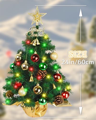 24 Inch Green Artificial Tabletop Christmas Tree with LED Lights C98150