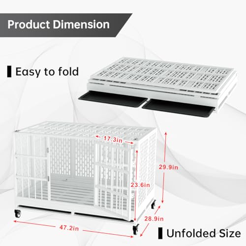 48 Inch Heavy Duty Metal Dog Crate with Wheels, Folding, Removable Tray I424