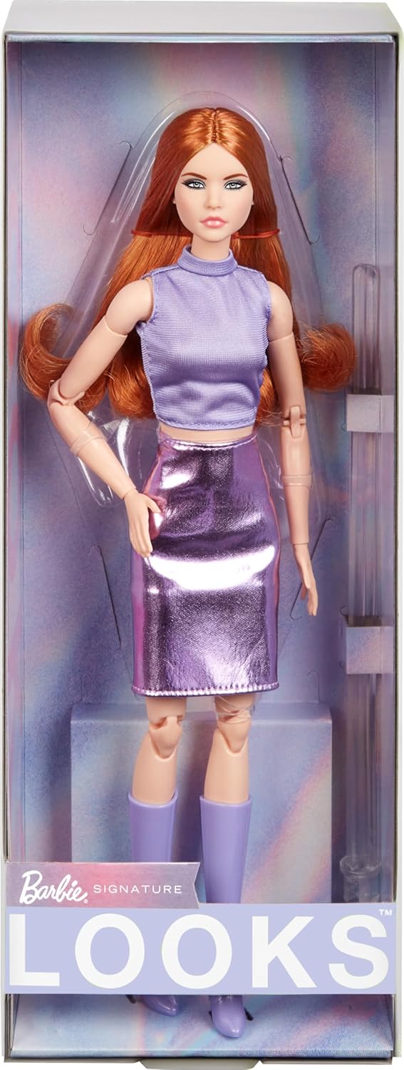 Barbie Looks Doll No. 20 with Red Hair & Lavender Top & Faux-Leather Skirt with Knee-High Boots A7692