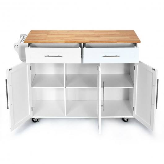 White Wood Top Rolling Storage Cabinet S4728