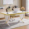 White & Gold 63" Glossy Computer Desk I154