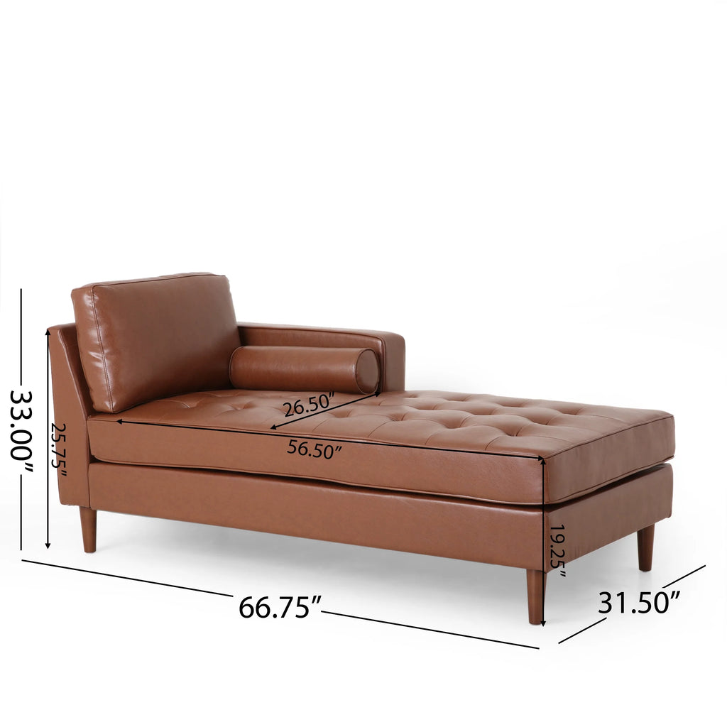 Cognac Brown Faux Leather Tufted Chaise Lounge Y44362