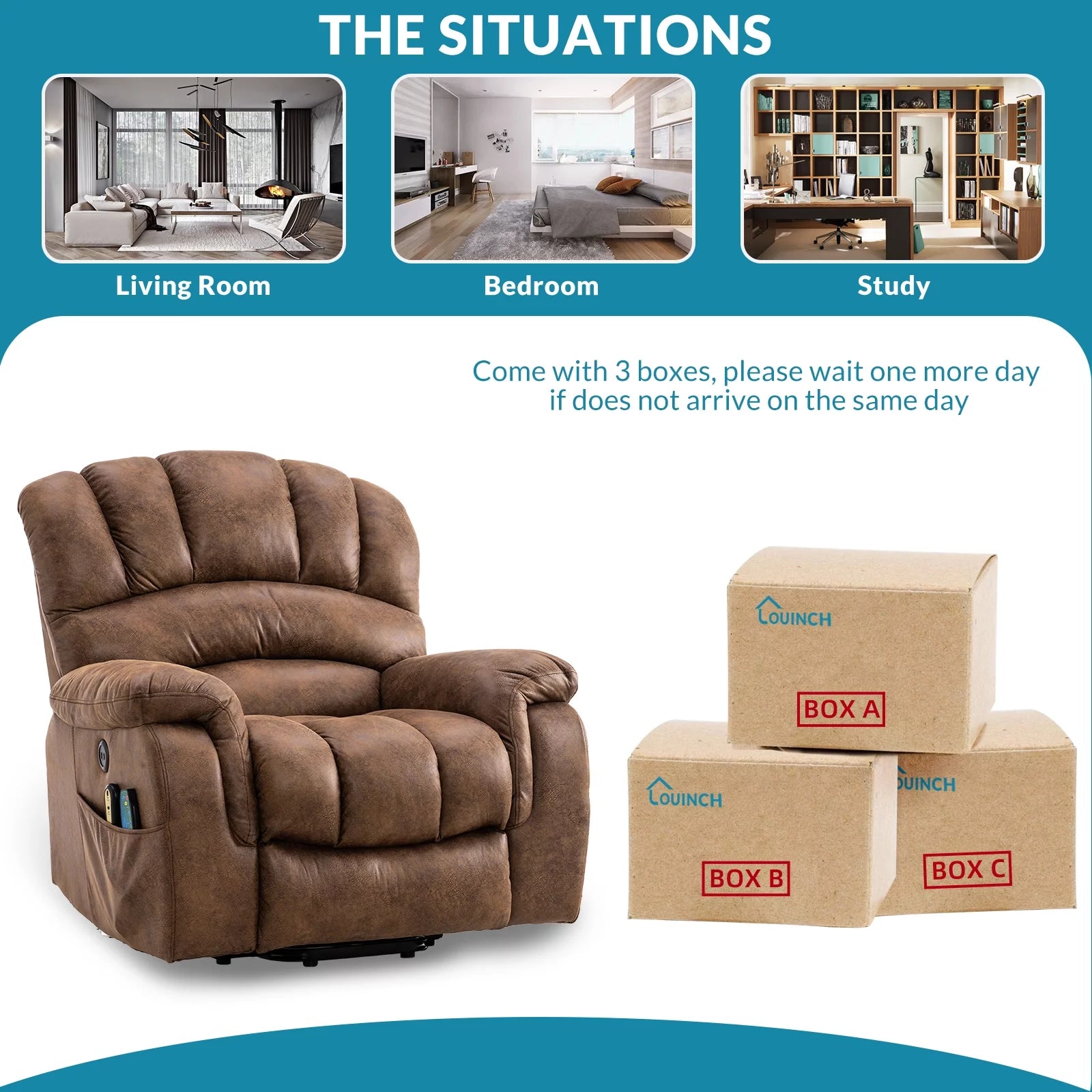 Large Power Lift Recliner Chair with Massage and Heat, Extra Wide Oversized Electric Recliner Y810600