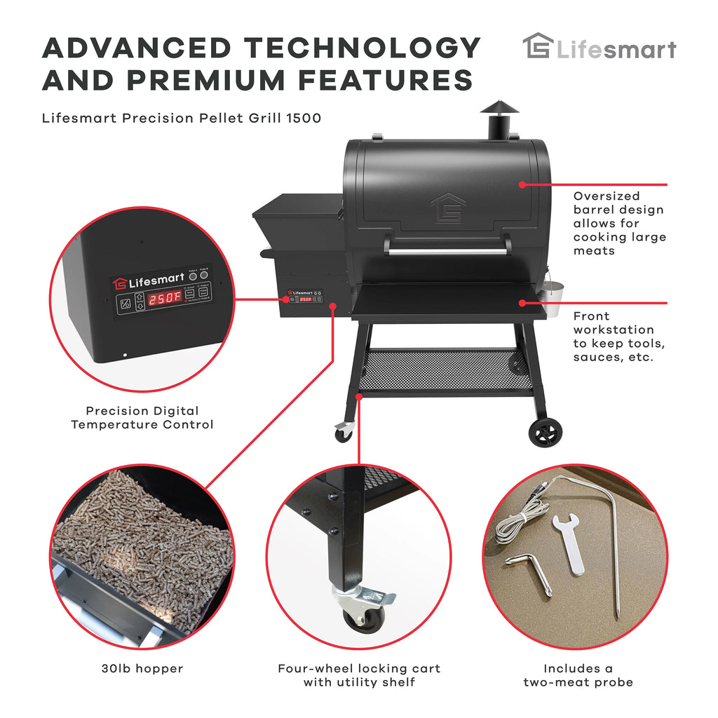 1500 Square Inch Pellet Grill and Smoker with 3 Cooking Racks M926407