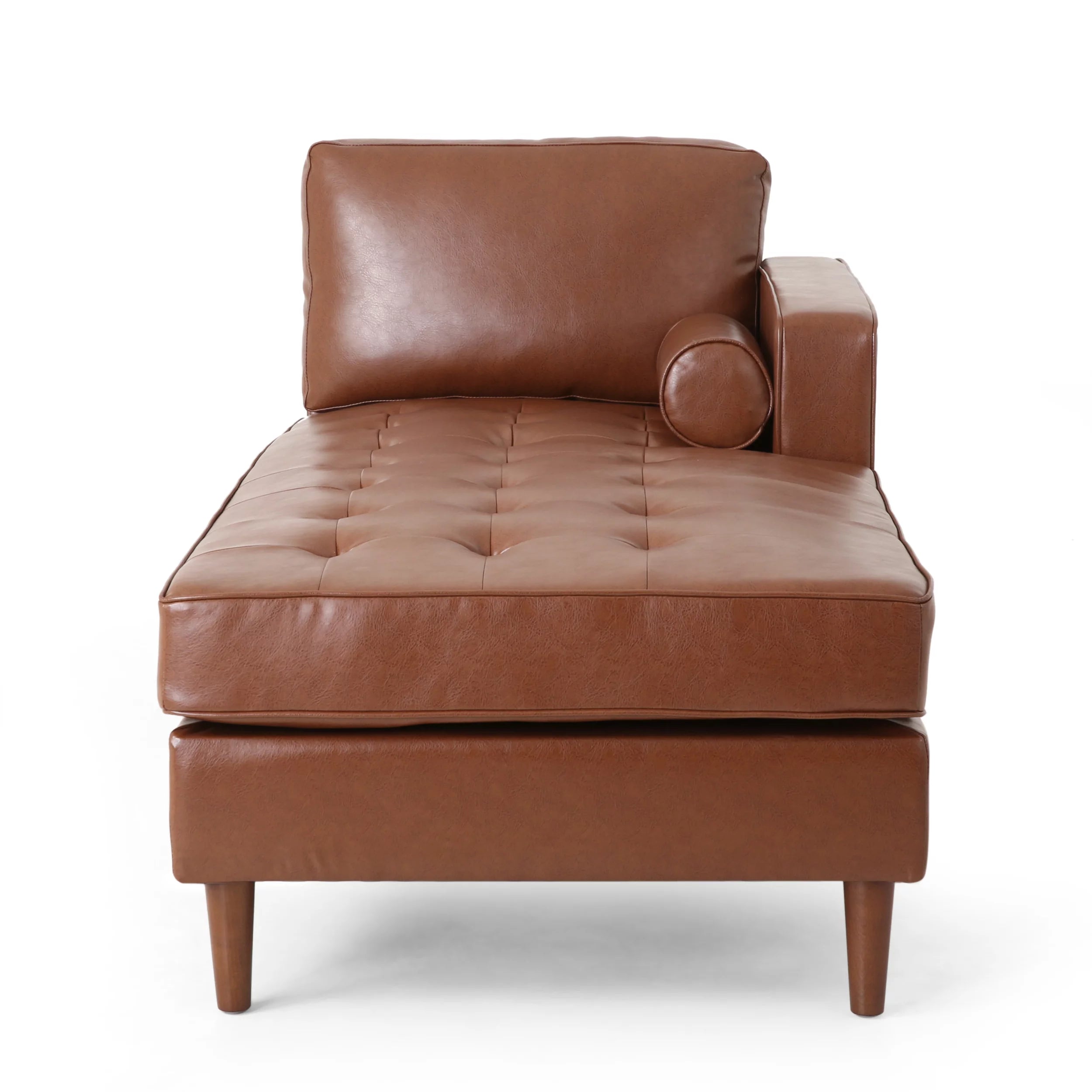 Cognac Brown Faux Leather Tufted Chaise Lounge Y44362