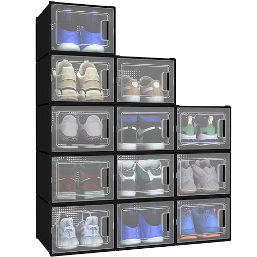 18 Pack Stackable Plastic Shoe Storage Boxes (Black, Medium) G406513