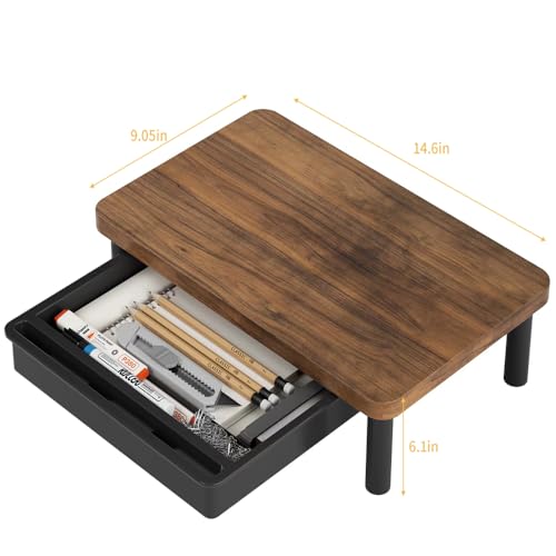 Black Wooden Monitor Stand Riser with Drawer E943