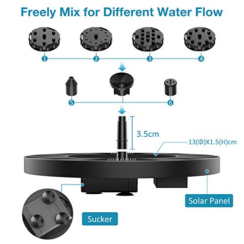 1.5W Solar Bird Bath Fountain Pump with 6 Nozzles X66986
