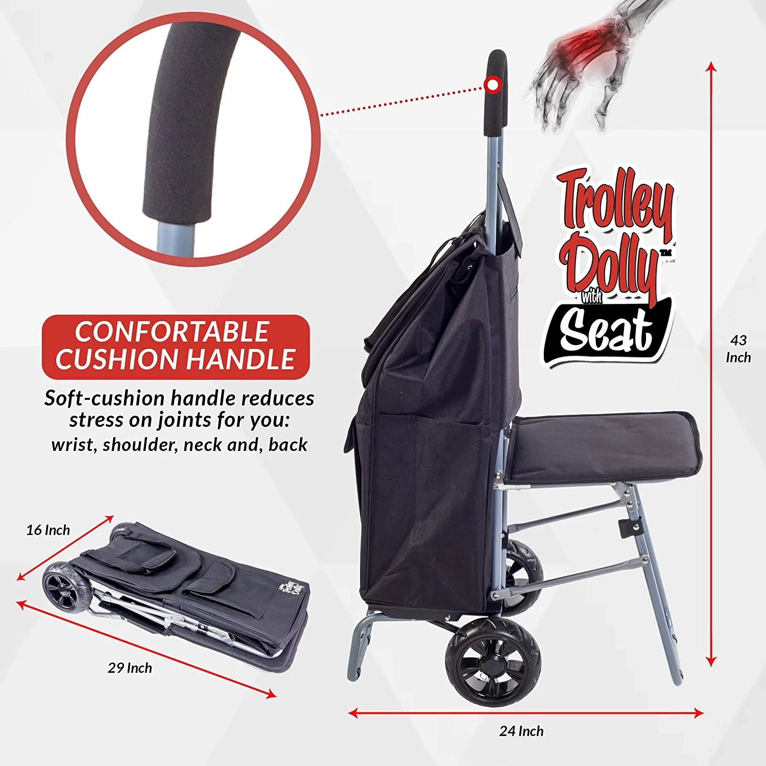 Black Foldable Shopping Cart with Seat Y56936