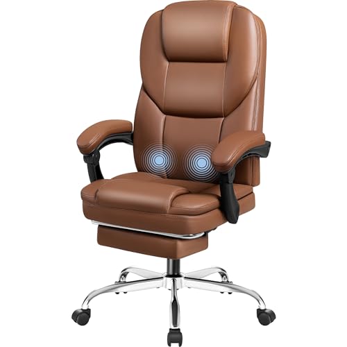 Brown Ergonomic High Back Leather Office Chair with Footrest P182821