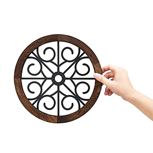 3 Pack Rustic Round Wall Art Geometric Scrolled Metal with Wooden Frame J61694