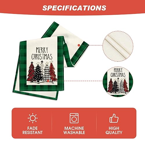 Buffalo Plaid Christmas Trees Merry Xmas Table Runner, 13 x 108 Inch S920