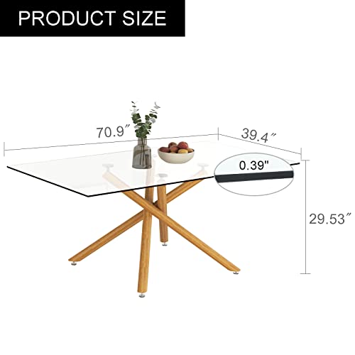 63 Inch Glass Dining Table with Tempered Glass Top and Silver Metal Legs C249