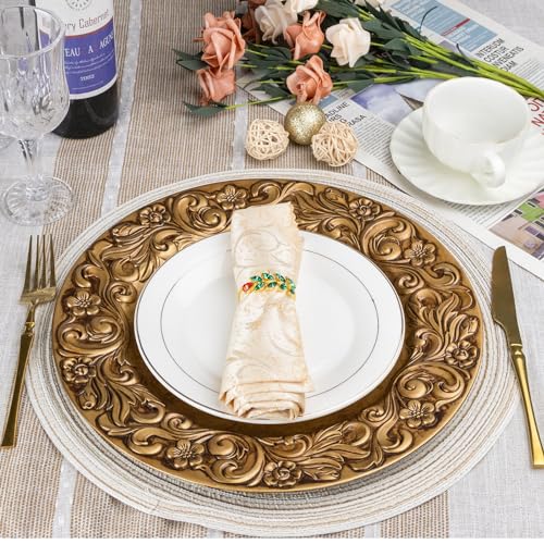 13" Antique Gold Round Plastic Charger Plates, Set of 6 E25144