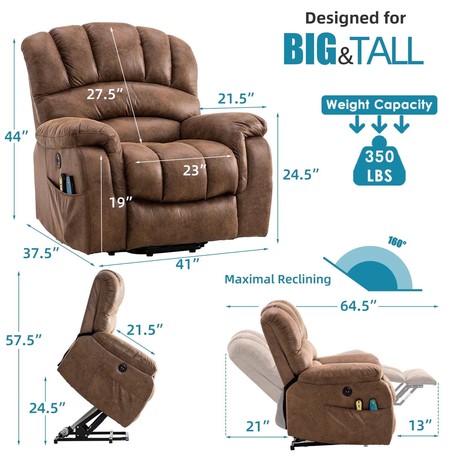 Large Power Lift Recliner Chair with Massage and Heat, Extra Wide Oversized Electric Recliner Y810600