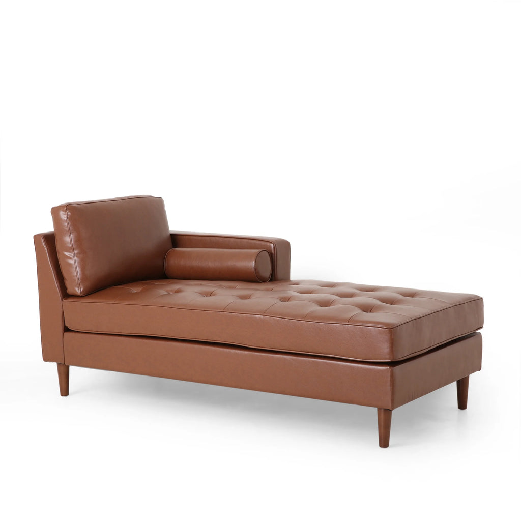 Cognac Brown Faux Leather Tufted Chaise Lounge Y44362