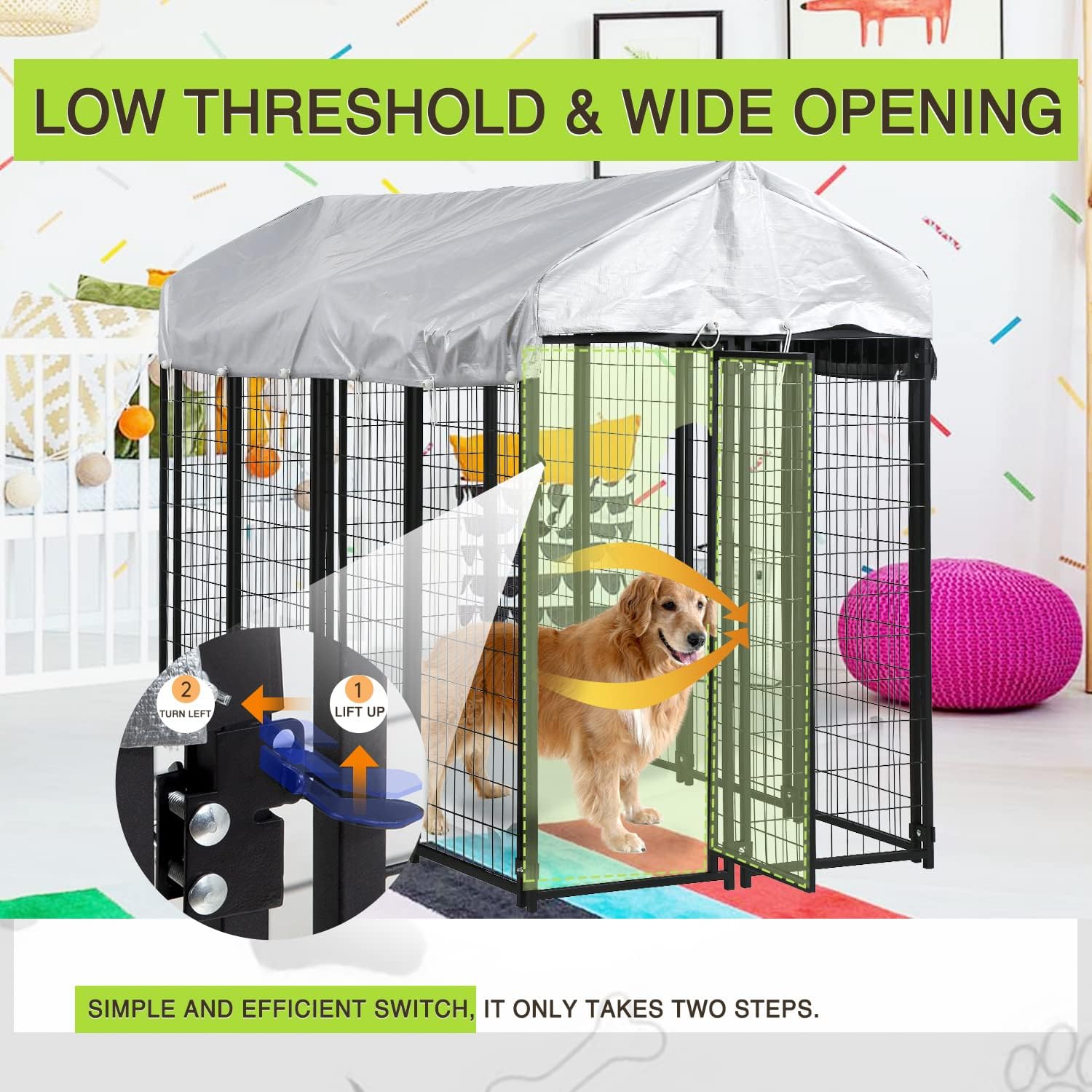 8 X 4 X 6ft Metal Welded Wire Dog Kennel with Roof Q401