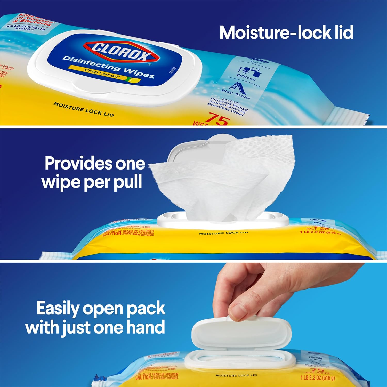 Disinfecting Wipes, Lemon Scent, 75 Ct, Pack of 6 R7696