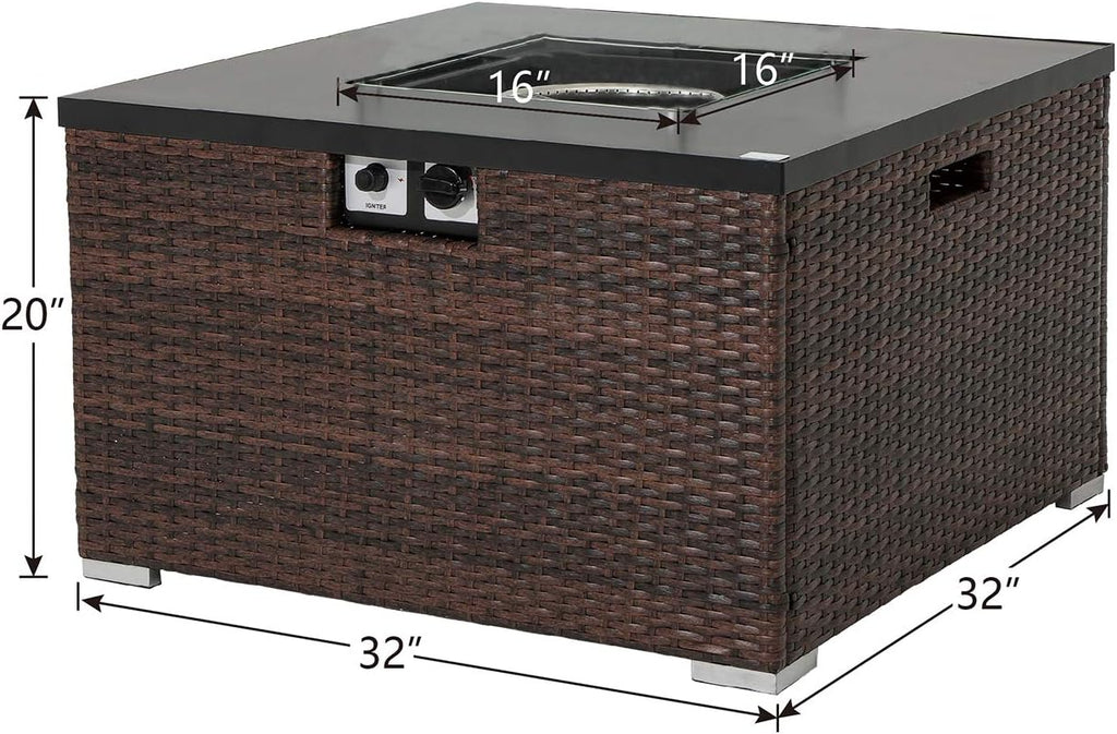 32-inch Square Espresso Brown Wicker Propane Fire Table O196