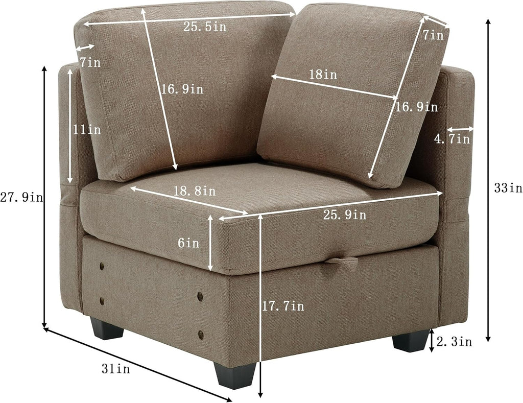 Brown Modular Sectional Sleeper Sofa with 2 Ottomans and Adjustable Arms Y45500