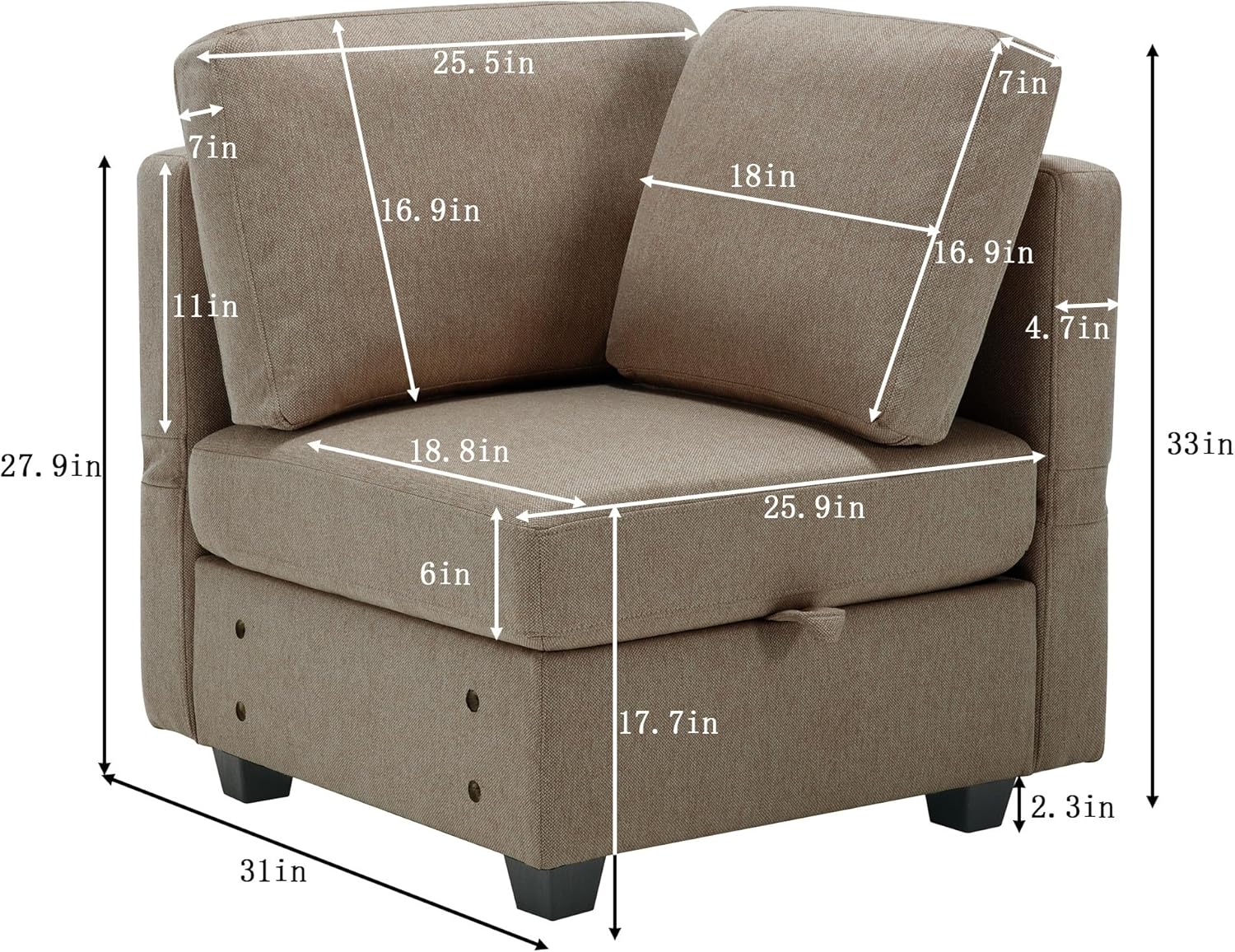 Brown Modular Sectional Sleeper Sofa with 2 Ottomans and Adjustable Arms Y45500