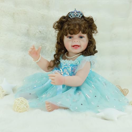 22 Inch Lifelike Full Body Vinyl Silicone Reborn Baby Doll with Long Hair Q413452
