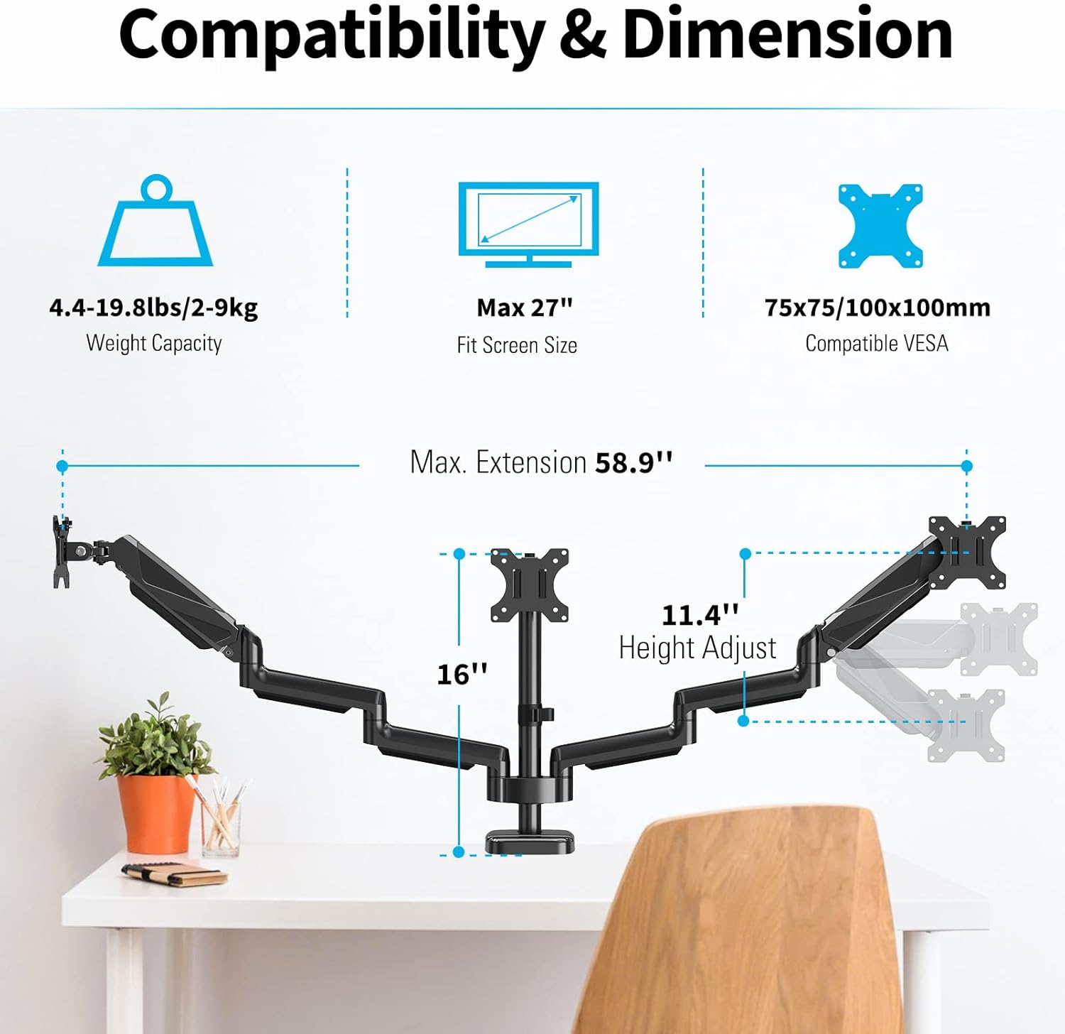 Triple Monitor Desk Mount for 3 Screens Up to 27 inch V20153