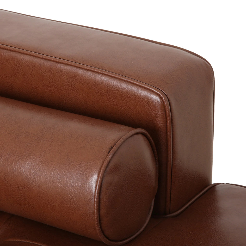 Cognac Brown Faux Leather Tufted Chaise Lounge Y44362