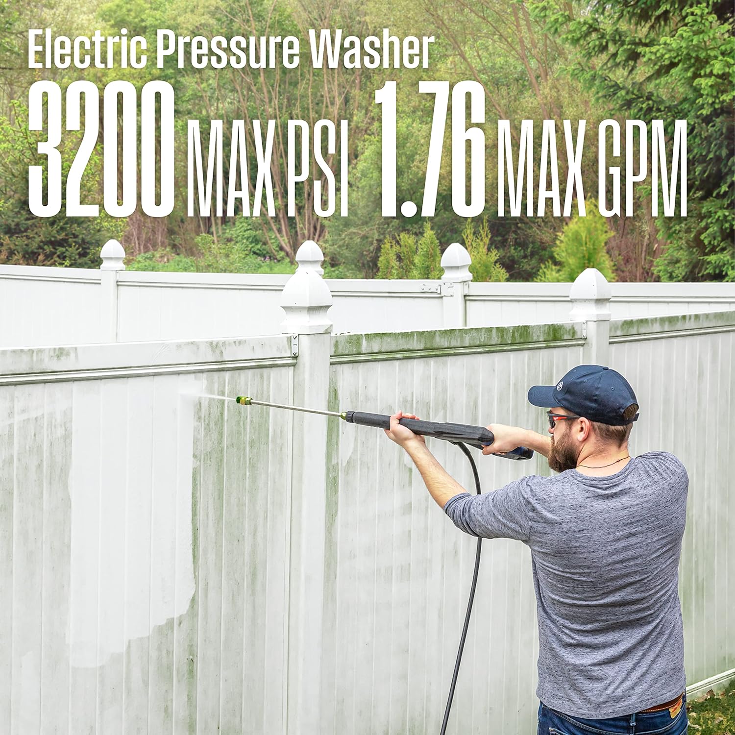 Electric Pressure Washer, 3200 PSI, 1.76 GPM, Induction Motor B985