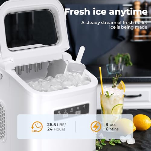 Countertop Ice Maker, 26.5lbs/24h, 2 Sizes of Ice Cube A222