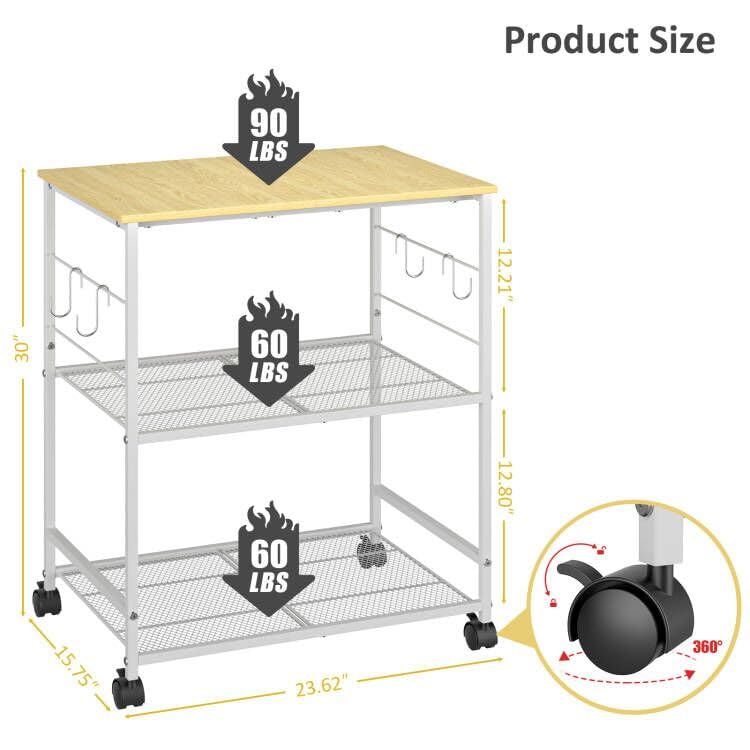 3 Tier Rolling Kitchen Cart with Lockable Wheels Y3803