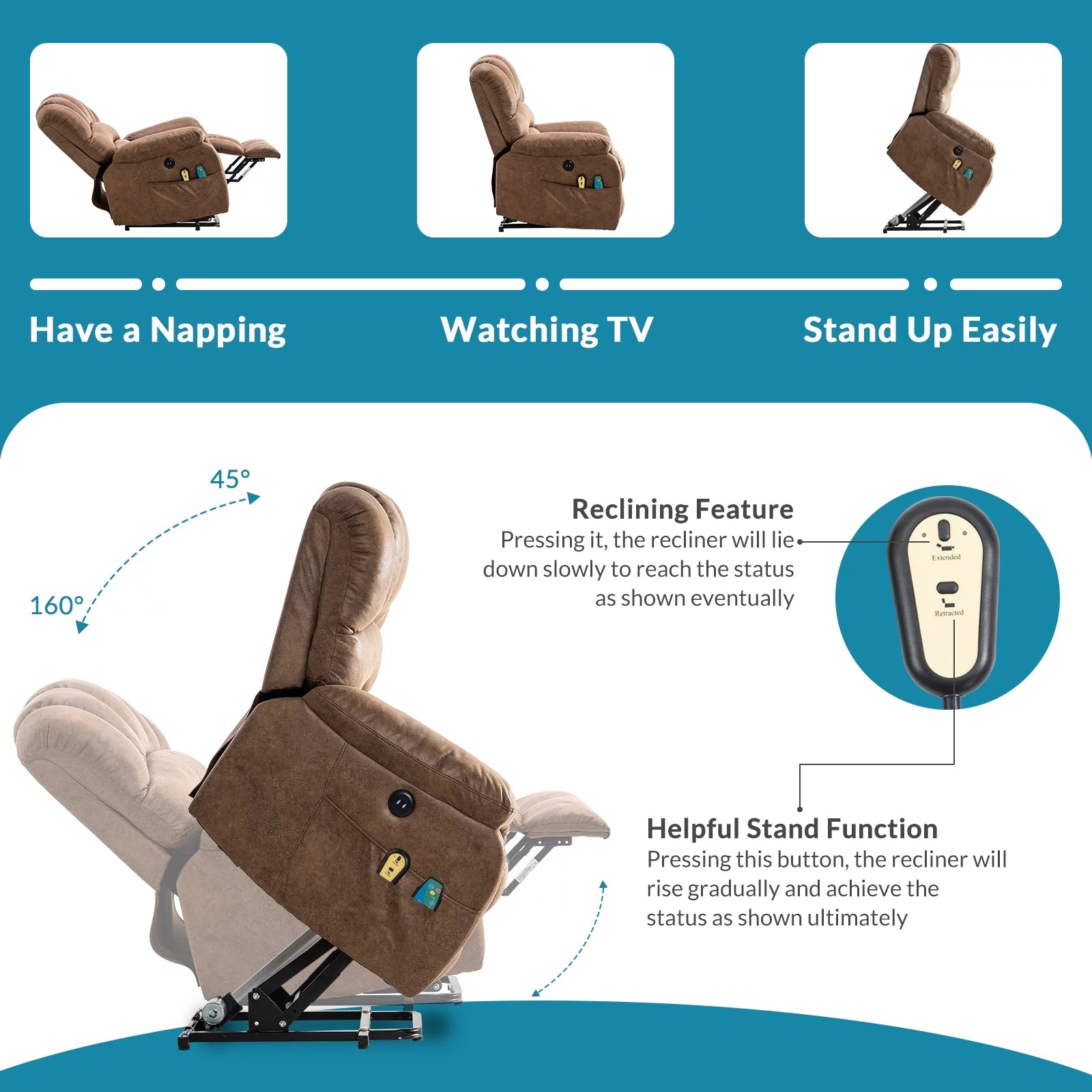 Large Power Lift Recliner Chair with Massage and Heat, Extra Wide Oversized Electric Recliner Y810600