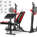 Heavy Duty Adjustable Weight Bench Set with Barbell and Squat Rack F936632