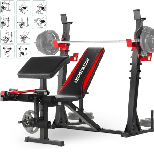 Heavy Duty Adjustable Weight Bench Set with Barbell and Squat Rack F936632
