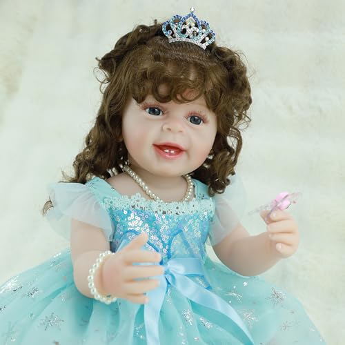 22 Inch Lifelike Full Body Vinyl Silicone Reborn Baby Doll with Long Hair Q413452