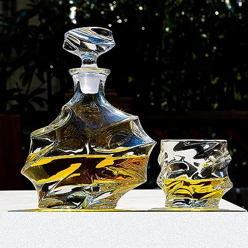 Crystal Whiskey Decanter 25oz with Glasses Set 10.8oz C4262