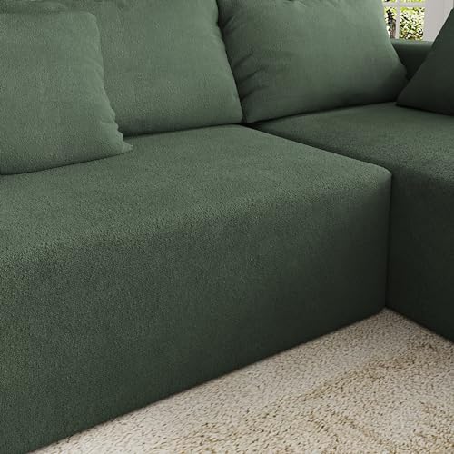 Green Chenille L-Shaped Sectional Sofa with 6 Pillows L679881