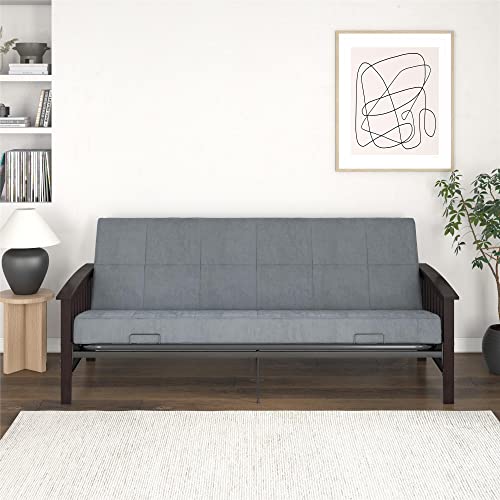 Brown Full Size Wood and Black Metal Futon Frame O29045