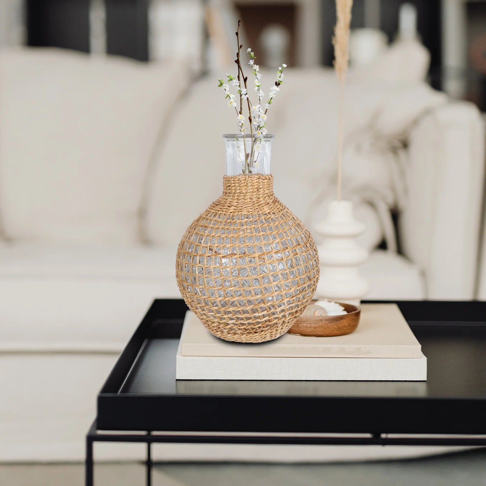 Rattan Glass Vase Clear Gold Terrarium Jar Vases Decoration Brown D12695