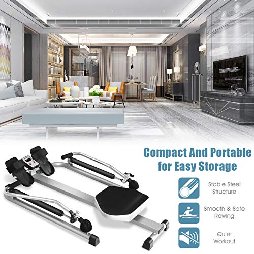 Hydraulic Rowing Machine with Adjustable Cylinder Resistance up to 110lbs & LCD Monitor V9029