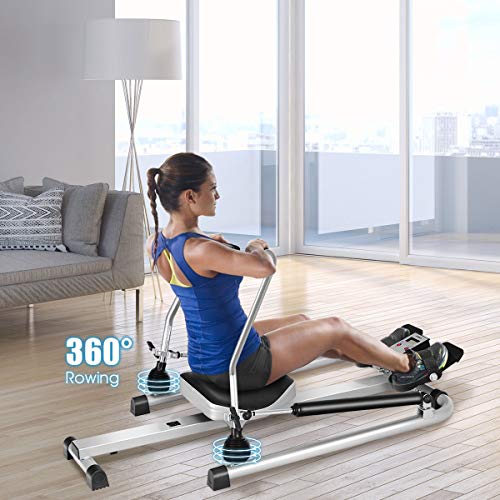 Hydraulic Rowing Machine with Adjustable Cylinder Resistance up to 110lbs & LCD Monitor V9029