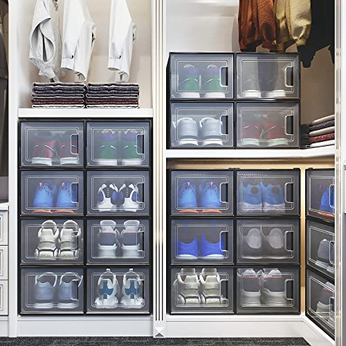 18 Pack Stackable Plastic Shoe Storage Boxes (Black, Medium) G406513
