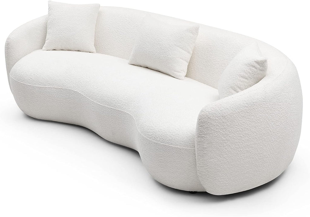 Beige Boucle Upholstered 4-Seat Curved Sofa with 3 Throw Pillows N45670