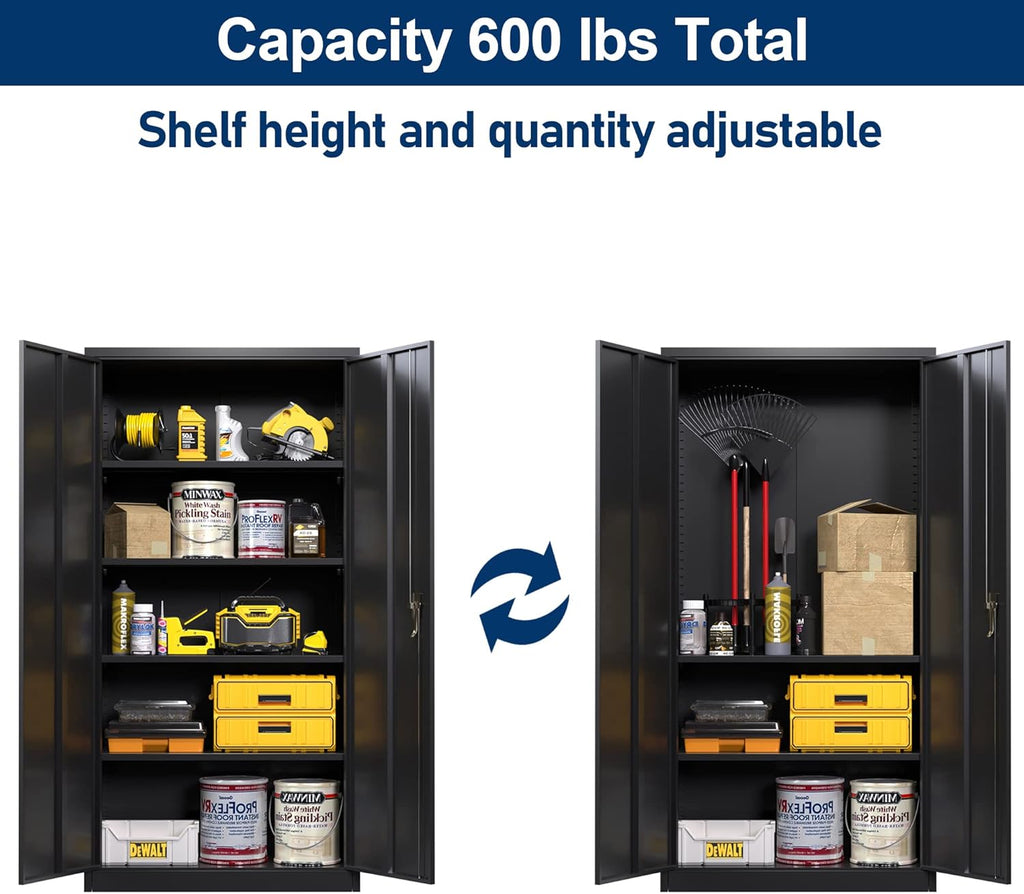 Black 71" Lockable Metal Storage Cabinet with Doors and Shelves W913
